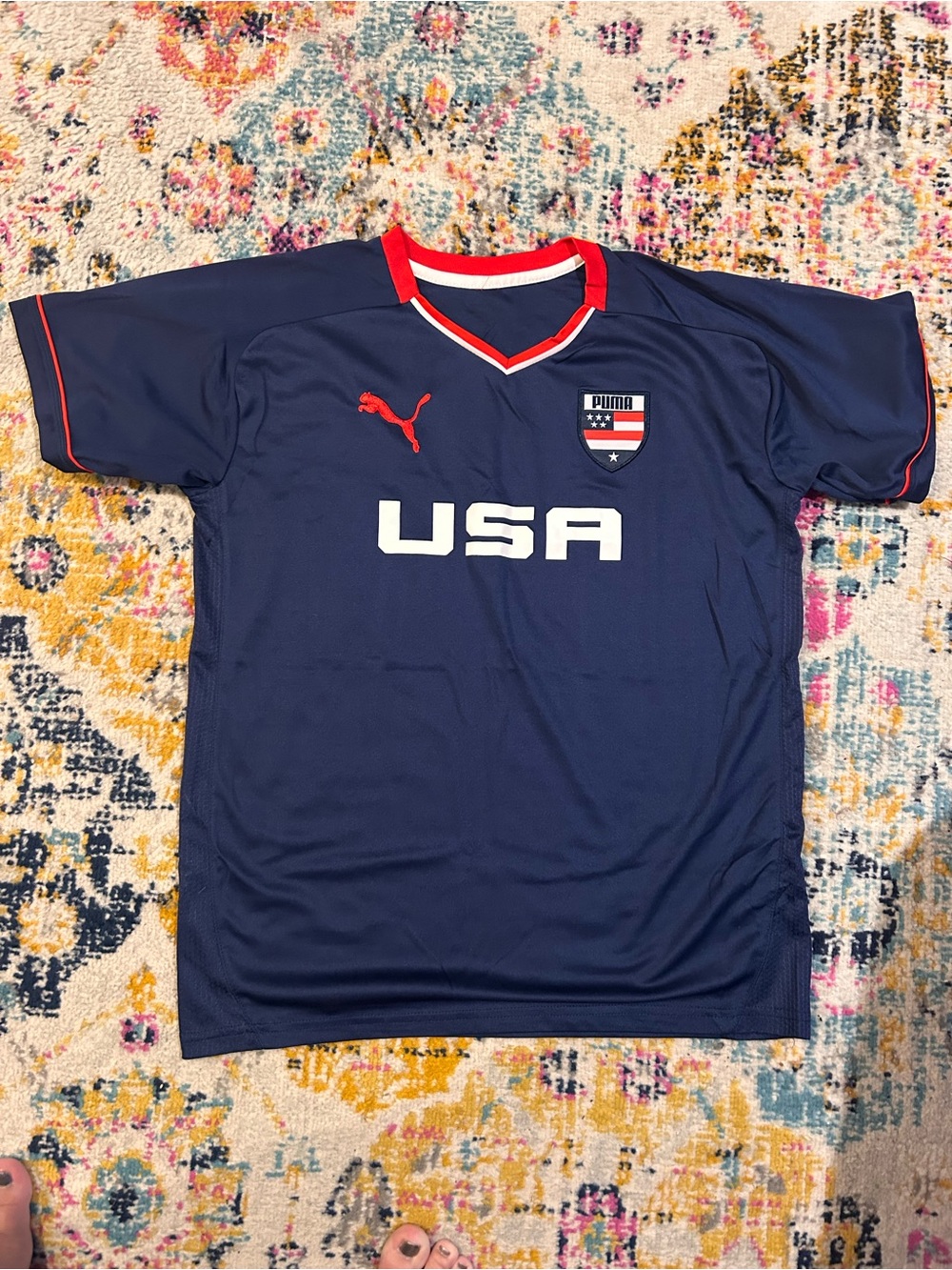 Puma Kids USA Navy Soccer Top with Red & White Accents